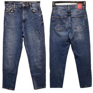 Zara Women 4 High Rise Mom Jean Medium Blue Wash Ankle Slim Denim